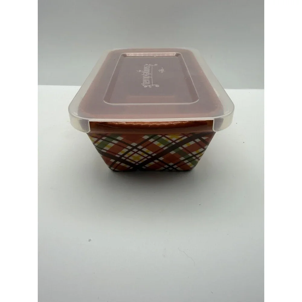 Temp-Tations By Tara 12 Ounce Mini Loaf Dish Red/White/Blue Plaid With Lid